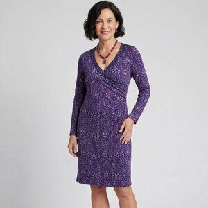 Soft Surroundings Dress Size L Faux Wrap Purple Animal Print